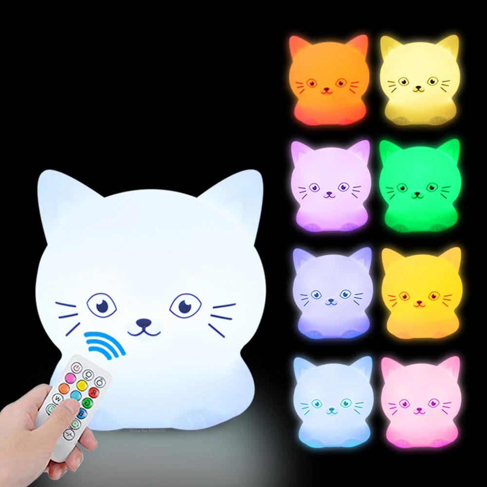 Touch Sensor Rabbit Night Light Remote Control 9 Colors LED Dimmable Timing Rechargeable Silicone Animal Lamp for Kids Baby Gift