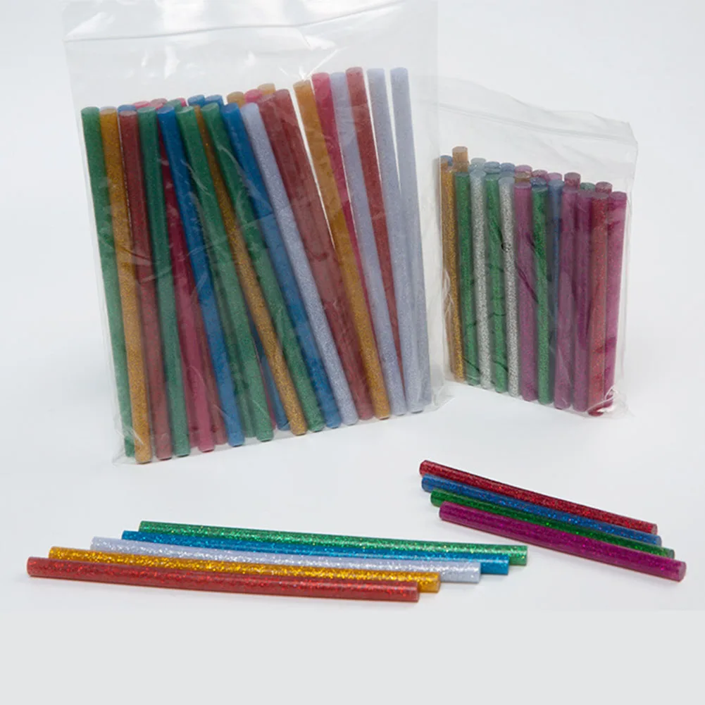 

30Pcs Hot Melt Glue Stick & Fine Flash 7×100mm Greeting Cards/Holiday Gifts/Packaging Box Hand DIY Stick Color Hot Melt Stick