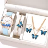 elegant Blue Five Piece Round Head Watch Quartz Watch Blue Love Alloy Accessory Set Women's Watch Accessory Set 1