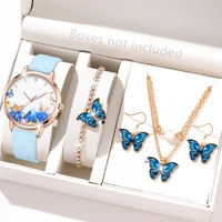 elegant Blue Five Piece Round Head Watch Quartz Watch Blue Love Alloy Accessory Set Women's Watch Accessory Set 1