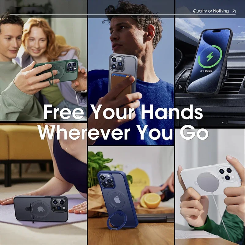 Matte Magnetic Mobile Phone Case with Ring Stand for iPhone 16 15 14 Pro Max Case Plus 13 11 12 Mobile Cases Translucent Cover 3