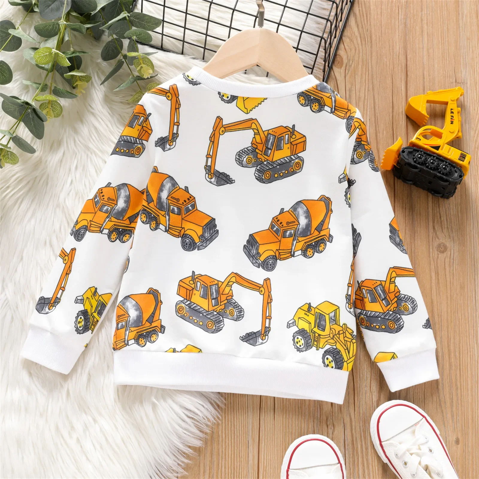 Kids Hoodie Sweatshirts Toddler Boy Vehicle Excavator Print Pullover Basic Style For Outings Daily Wear