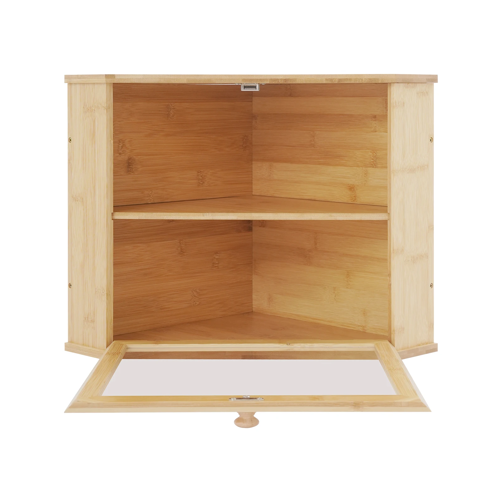 2-stufiger Brotkasten mit großem Fassungsvermögen, Bambus-Küchenarbeitsplatten-Organizer mit Acryltür, modernes dreieckiges Gewürzlagerregal – Detail 12