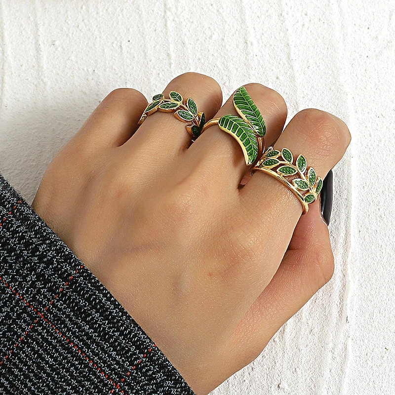 terwijl verkoper Regan Groen Blad Ringen Voor Vrouwen Geometrische Open Wijsvinger Ring Creative  Gold Kleur Esthetische Sieraden Persoonlijkheid Party Accessoires| | -  AliExpress