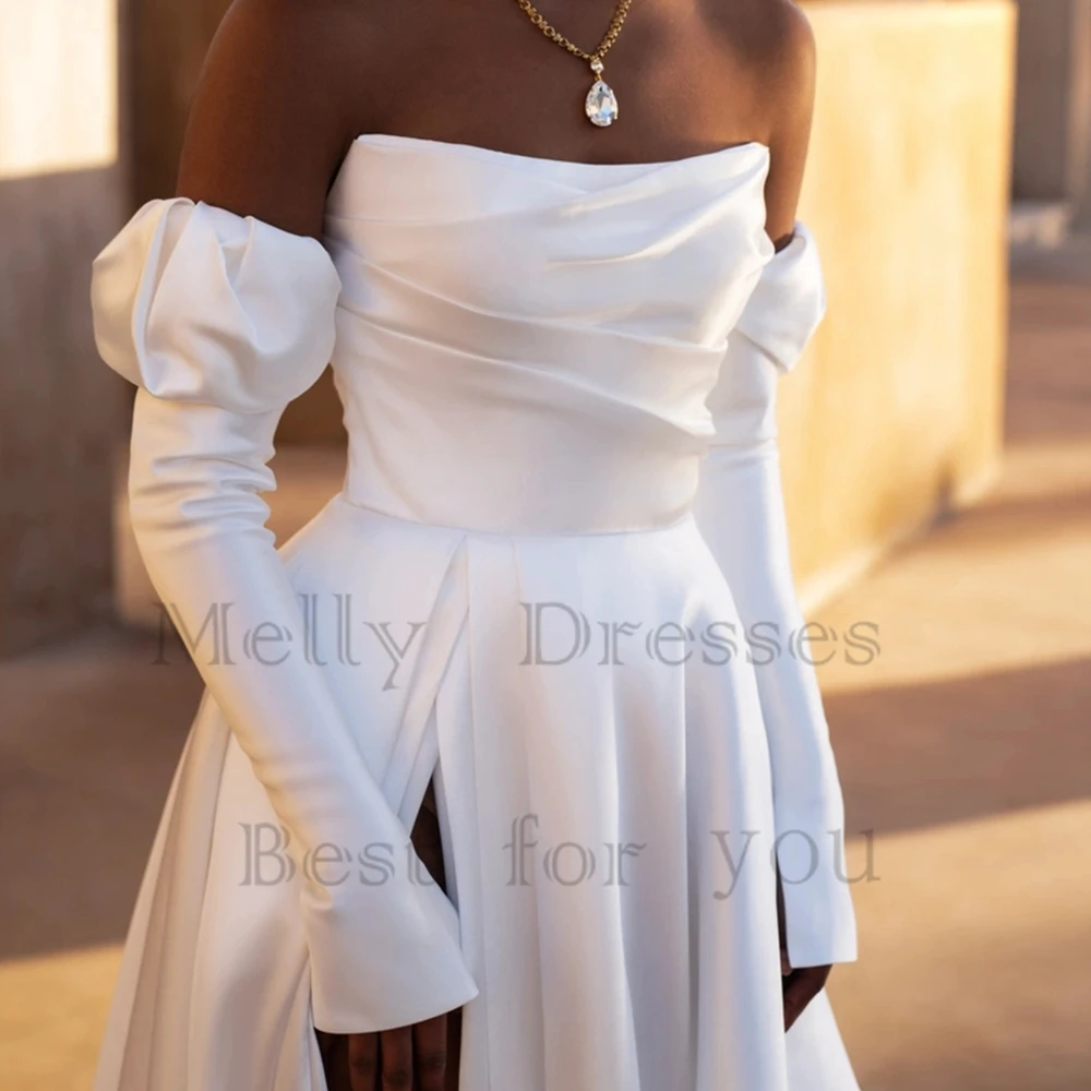 Modern Strapless Wedding Dresses with Satin 2024 Side Slit Bridal Gowns for Women 2025 Court Train Summer Vestido De Novia New 4