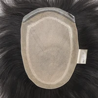 Silk Base PU Around Wigs for Man #1B Human Hair Men Toupee 6" Short Straight Male Hair Prosthesis Replacement Systems Hair Piece