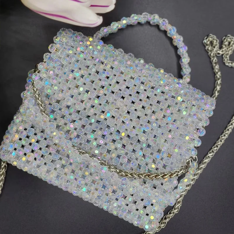 Handmade Bead Bag Long Chain Hand-Woven Celebrity Handbags Unique Design  Ladies Party Bag Top-handle