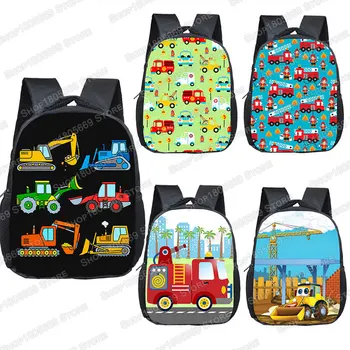 Truck/Ambulance/Car/Tractor Backpack Children's 12 Inch Kindergarten School Bag Cartoon Printing Excavator Backpack 1