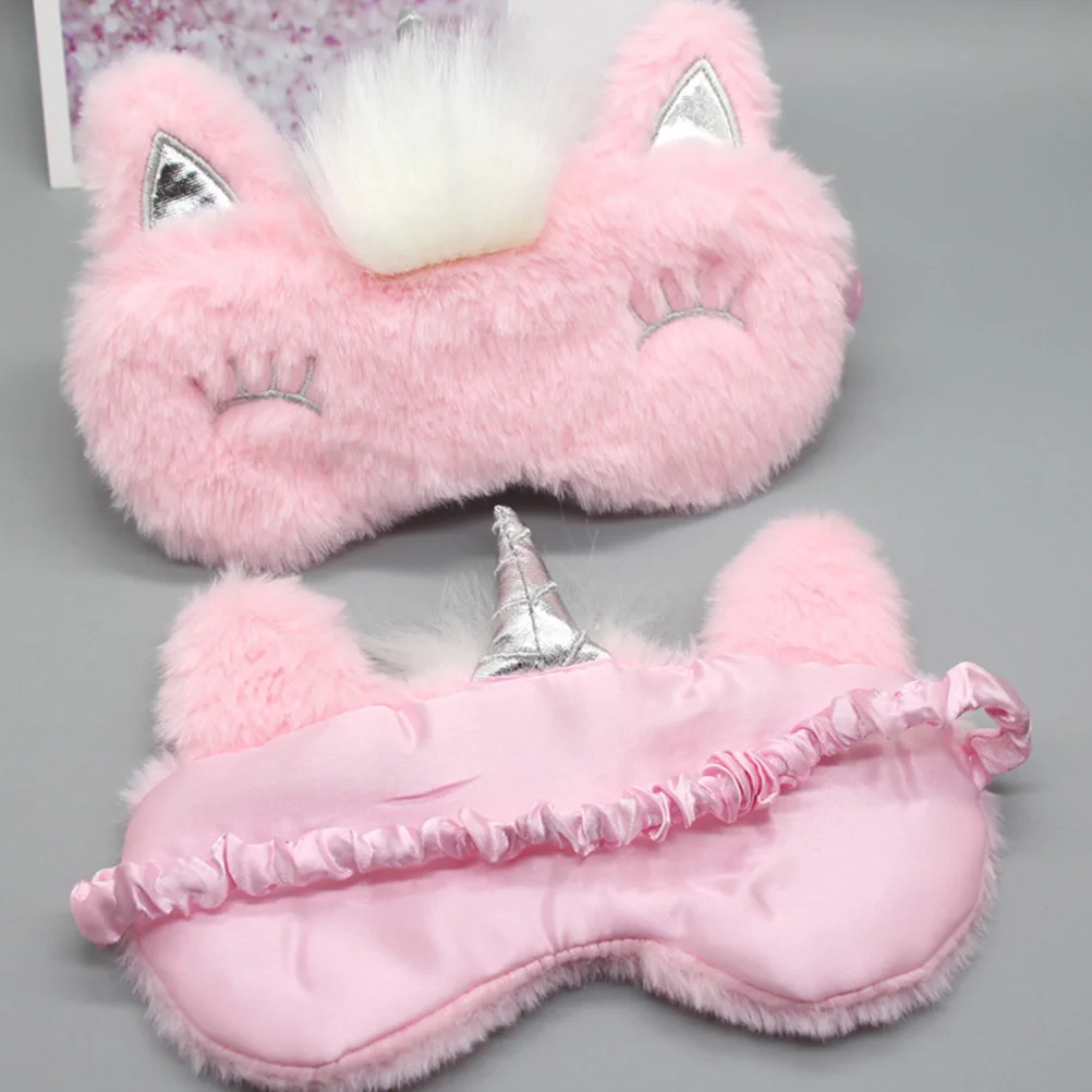 

2 Pcs Plush Eye Mask for Sleeping Kids Girls Cartoon Blindfolds Masks Women Patch Toddler Travel Household Adult