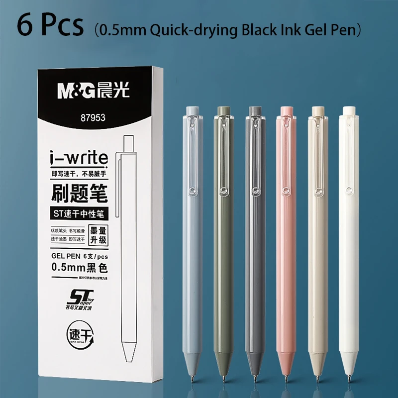 6 Penne Gel ITAWIXS A Inchiostro Nero – Punta Fine 0,5 Mm – Asciugatura Rapida E Design Retrattile – Per Scuola E Ufficio