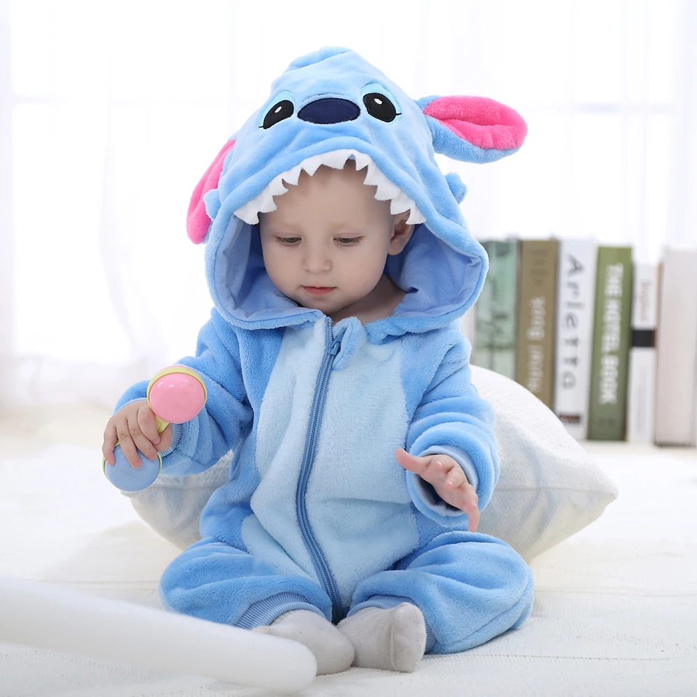 Baby Stitch Jumpsuits Flannel Hooded Pajamas Toddler Kids Onesies Boys Girls Halloween Cosplay Costumes Kids pajamas