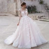 Round Collar Long Sleeves Wedding Dresses Bright Backless Bridal Gowns A Line Mopping Length Ball Vestidos De Novias Customized 1