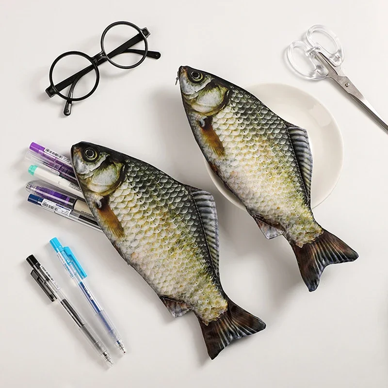 Pencil Case 1/2 Pcs Cute Fish-Shaped Pen Pouch Crucian Carp Design Student Fun Stationery Pen Storage Box