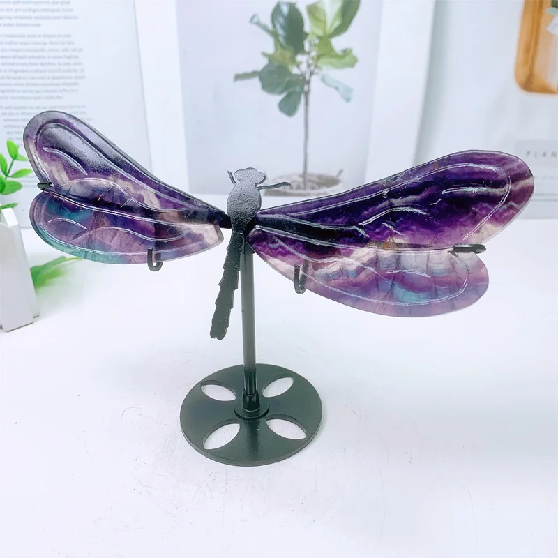 

Natural Fluorite Dragonfly Wings Crystal Crafts Healing Gemstone Girl Birthday Present Home Decoration 1pair