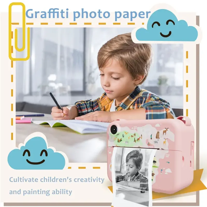 Children Digital Camera Instant Print for Kids Thermal Print Camera Instant Photo Printing Camera Toys Video 32G Christmas Gifts