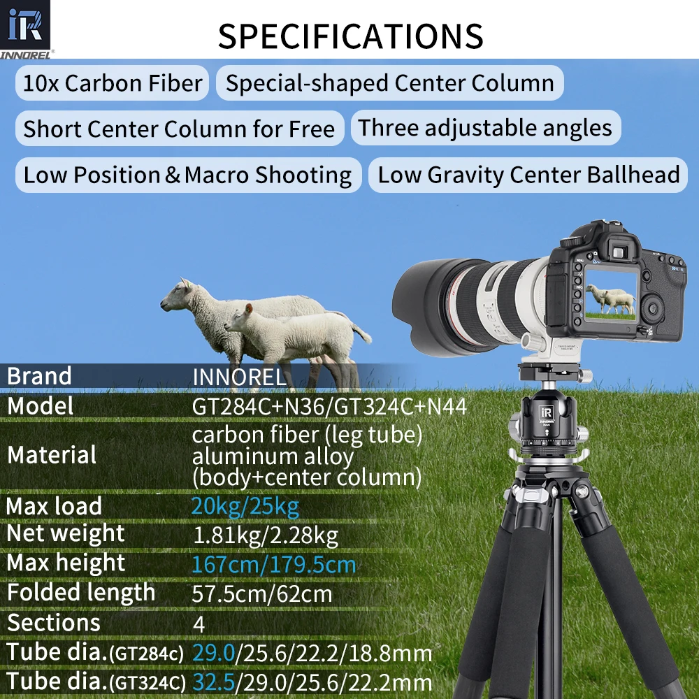 NNOREL GT284C Kohlefaser Stativ - Tragbar Professionell 20kg Belastung