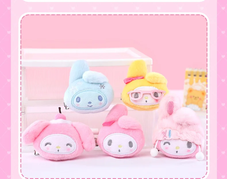 Original Sanrio My Melody Niedliches Mädchen-Plüschtier Anime Stofftiere Zweiseitige Haarspange Accessoires Hüte Schals Taschenanhänger Geschenk – Detail 9