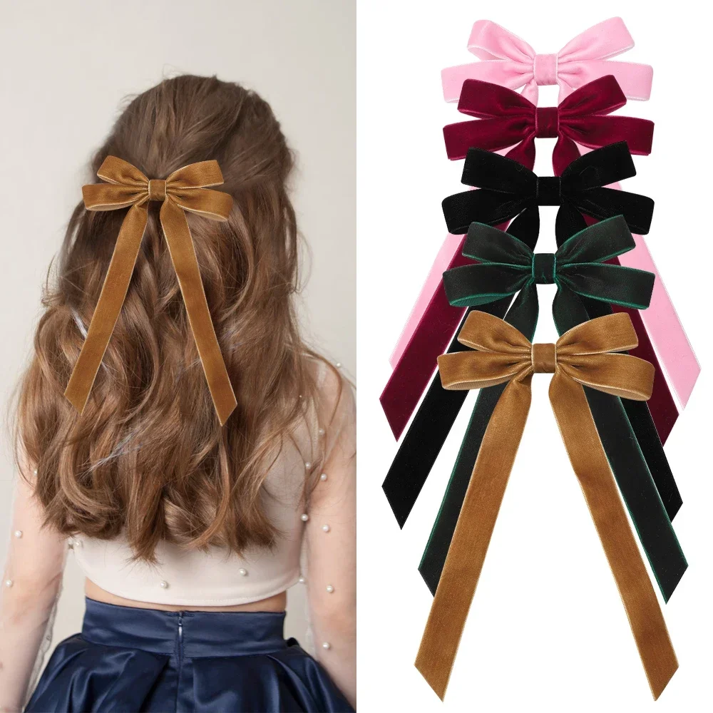 2 stücke Vintage Große Große Samt Bogen Haarnadeln Barrettes Frauen Mädchen Hochzeit Lange Band Koreanische Haar Clip Hairgrip Haar Zubehör – Detail 1