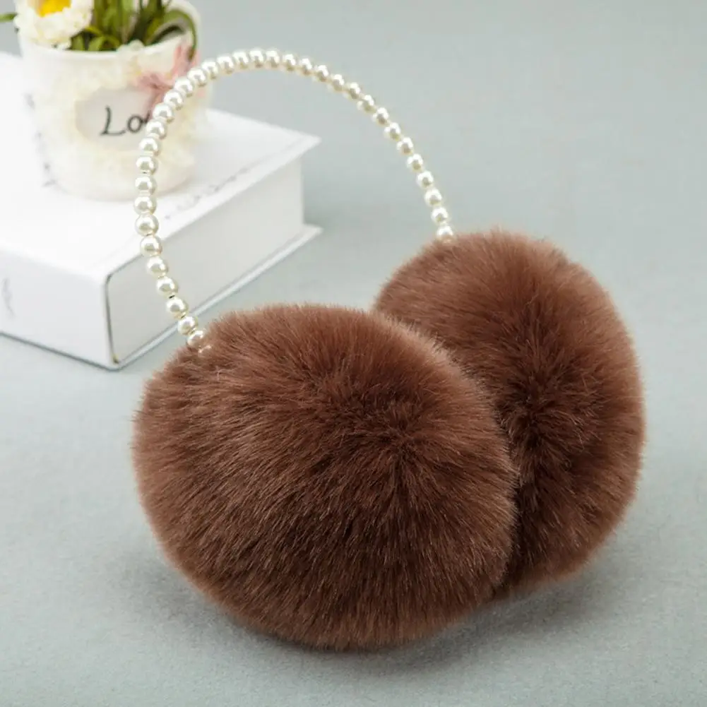 Winter Fluffy Plush Earmuffs Imitation Pearl Beaded Headband Women Ear Muffs Windproof Winter Girls Ear Warmer