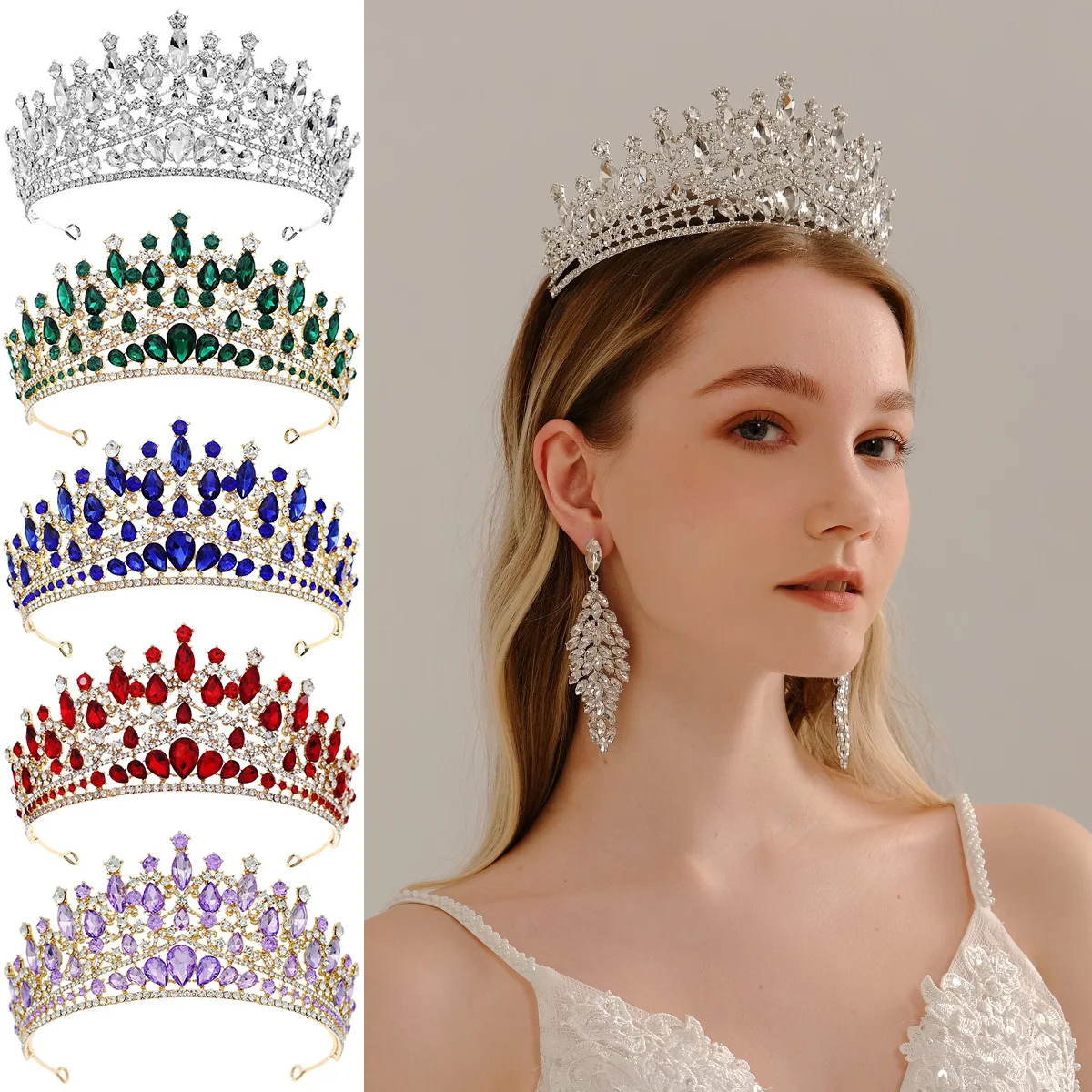 

Efily Bridal Luxury Princess Tiara Round Baroque Pageant Crowns Crystal Full Crown King TiarWedding Crown Hair Dress