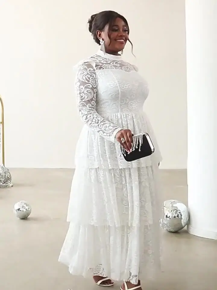 Осеннее белое кружевное платье в стиле ретро с принтом Прозрачное ложным