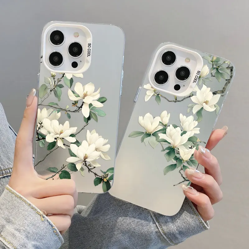 Mit weißer Magnolienblumenmuster Handyhülle für Samsung S25 S22 Ultra Plus S24 S23 Ultra Plus FE S21 FE stoßfeste Laserabdeckung – Detail 5