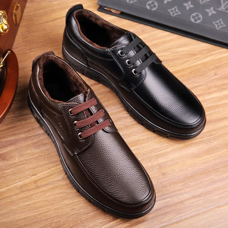 Hot Sale Soft Sole Lace-up Luxury Brand Middle-aged Old Man Dad Lightweight Loafers Shoes Men Genuine Leather Casual Shoes 2