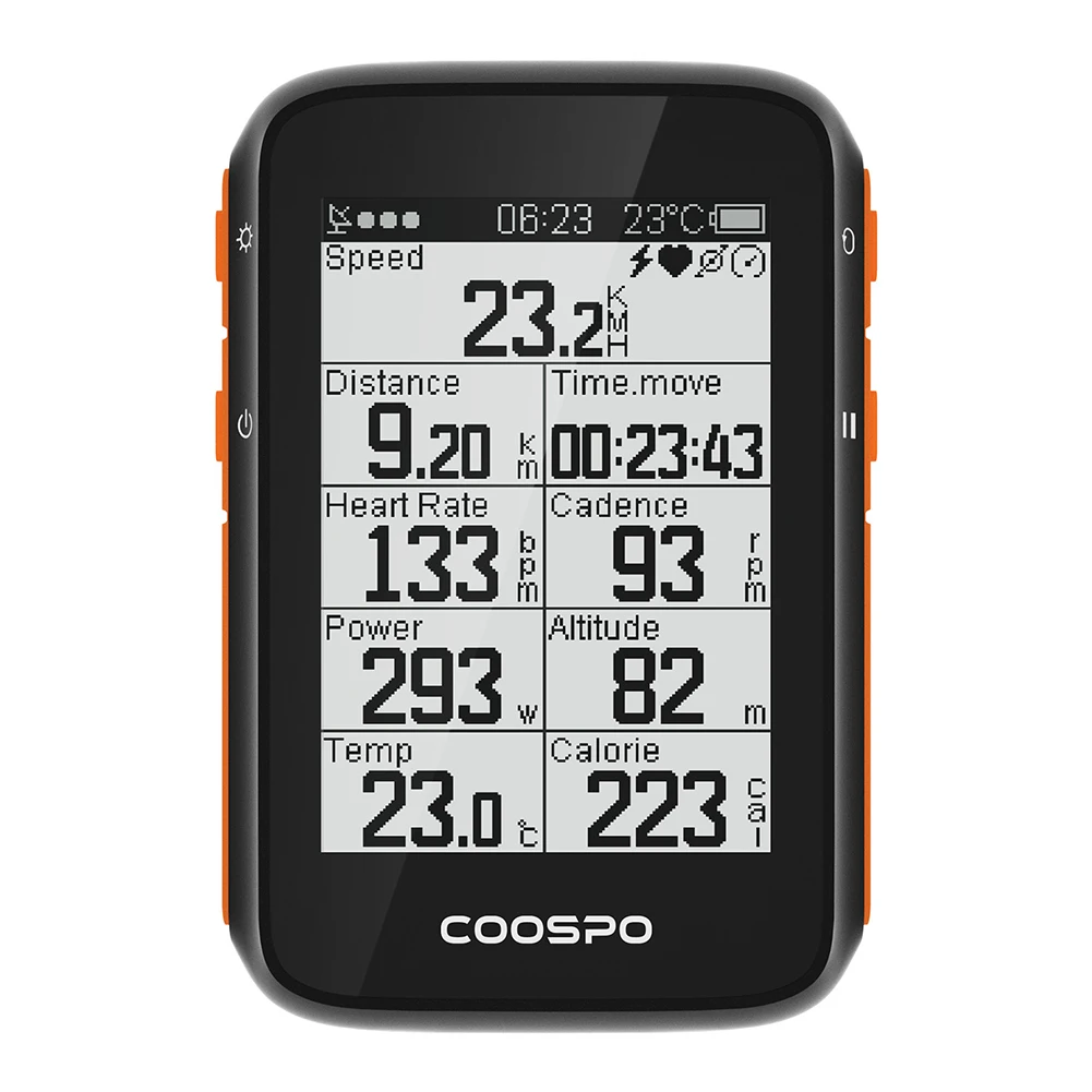 

Coospo BC200 GPS Bike Computer, Wireless Speedometer, 2 6' Display, Heart Rate Monitor Compatible, IP67 Water Protection