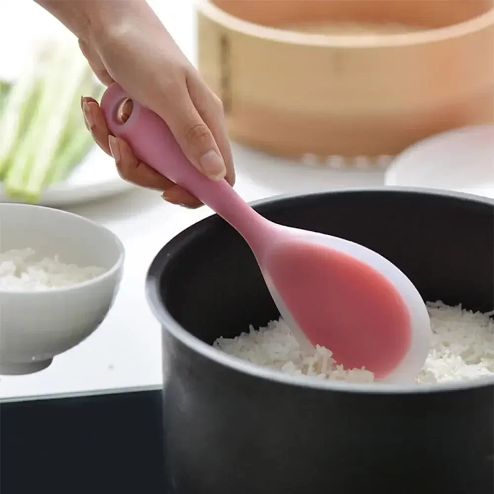High Temperature Resistant Silicone Rice Spoon With Long Handle Food Grade Cooking Tools Kitchen Accessories silicone cooking spoon