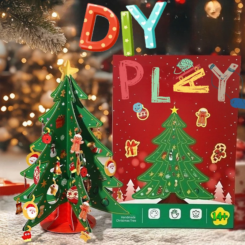 Festive 3D Paper Christmas Tree Craft Kit for Kids - Holiday Handmade Educational Toy Gift Set