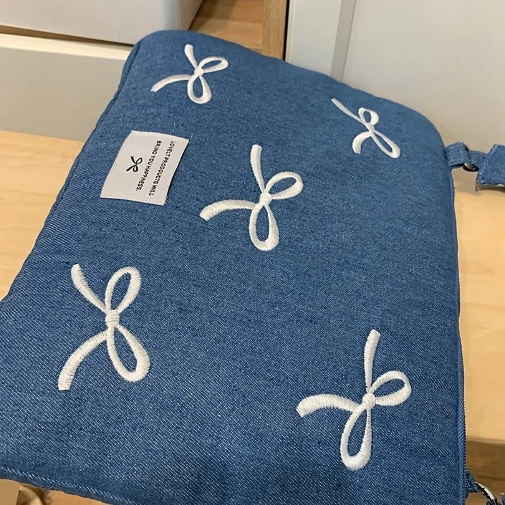 Borsa per Computer Portatile alla Moda da 14 Pollici, Custodia Antiurto per Laptop con Fiocco Ricamato, Borsa Morbida per Computer per il Pendolarismo Quotidiano - immagine 3