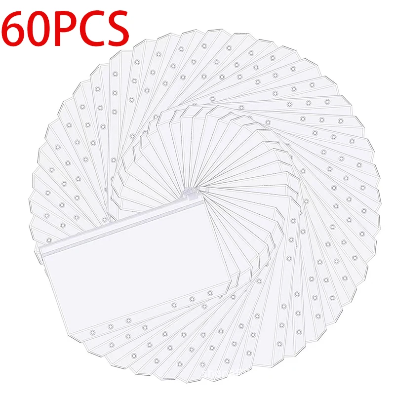 

Colorful 60PCS Convenient Clear PVC A6 Budget Binder Pockets Zipper Folder Bags for 6-Ring Notebook Binder Files Reports Binder