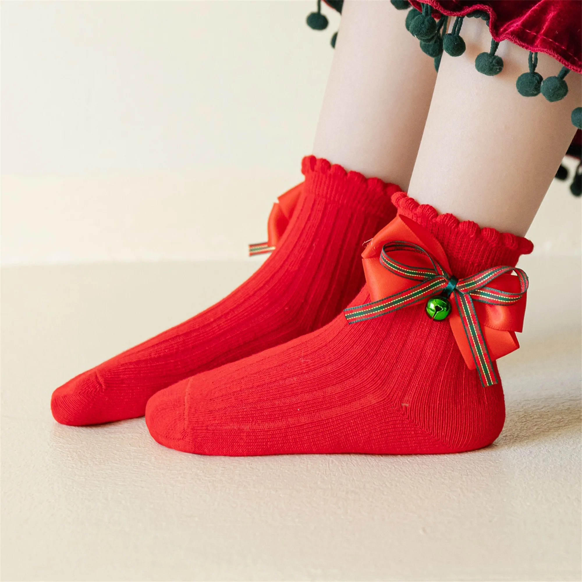 Cute Baby Girl Knee High Socks with Adorable Patterns and Bells Cozy Cotton Crew Socks for Christmas Stocking Stuffers