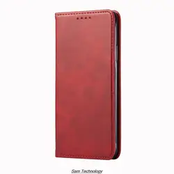 Luxurious Magnetic Leather Flip Wallet Case - Premium Holster Cover for Case add Glass Film (XNWQC Red)