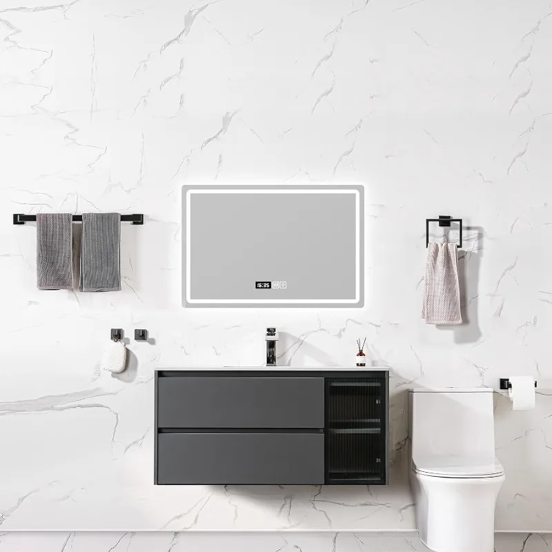 Bathroom Hardware Accessories Set 10 Pieces Matte Black Towel Bar Set,Towel Rack Rings Stainless Steel Bath Coat Hooks
