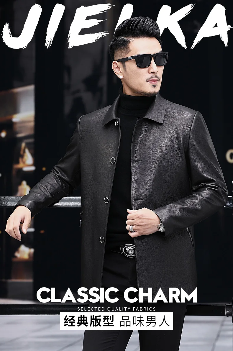 Description Picture 4 of itemTcyeek Genuine Leather Jacket Men Spring Autumn Clothes Mid-length Windbreaker Fashion Real Goatskin Coats Male Business Casual