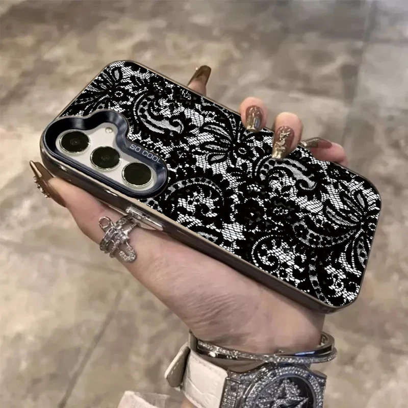 Elegant Black Lace Laser-Cut Phone Case Cover