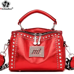 Fashion Rivet Small Handbag Wide Shoulder Strap Shoulder Bags for Women Brand Leather Crossbody Bag Cute Purses and Handbags