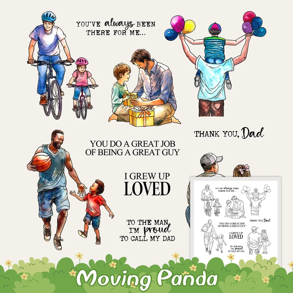 

Loved Dad Kids Playing Cutting Dies Clear Stamp Father's Day DIY Scrapbooking Metal Dies Silicone Stamps For Cards Albums Crafts