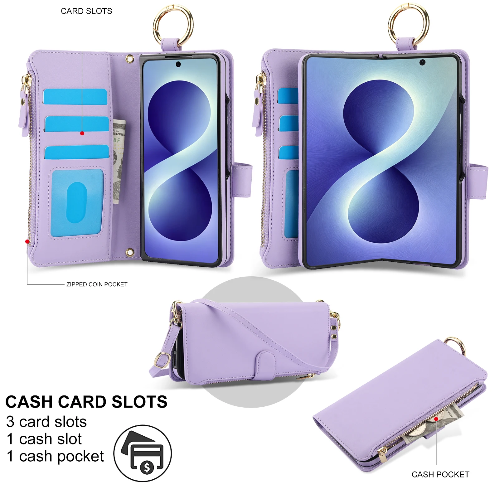 Elegant Multi-Functional Leather Crossbody Wallet Case with RFID Protection and Zippered Storage