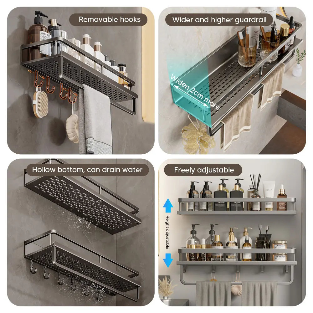 30/40/50CM Punch-Free Bathroom Shelf Shampoo Rack Aluminum Shower Organiser Without Drilling Toilet Shelf Bathroom Accessories 2