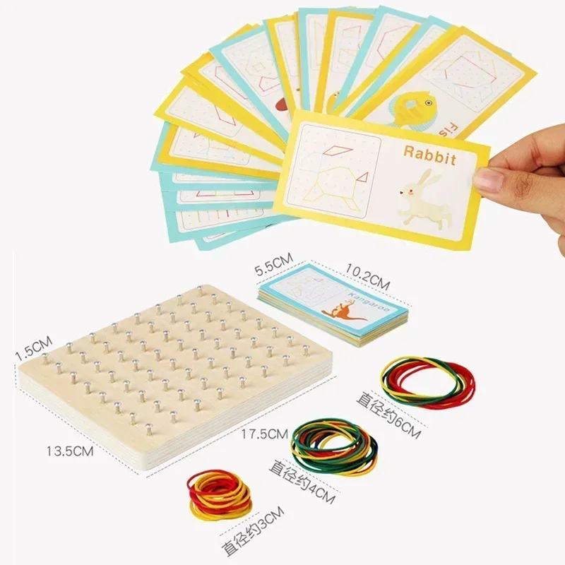 Montessori Baby Creative Toy Graphics Rubber Tie Nail Boards with Cards Childhood Education Preschool Kids Juguetes Para Niños