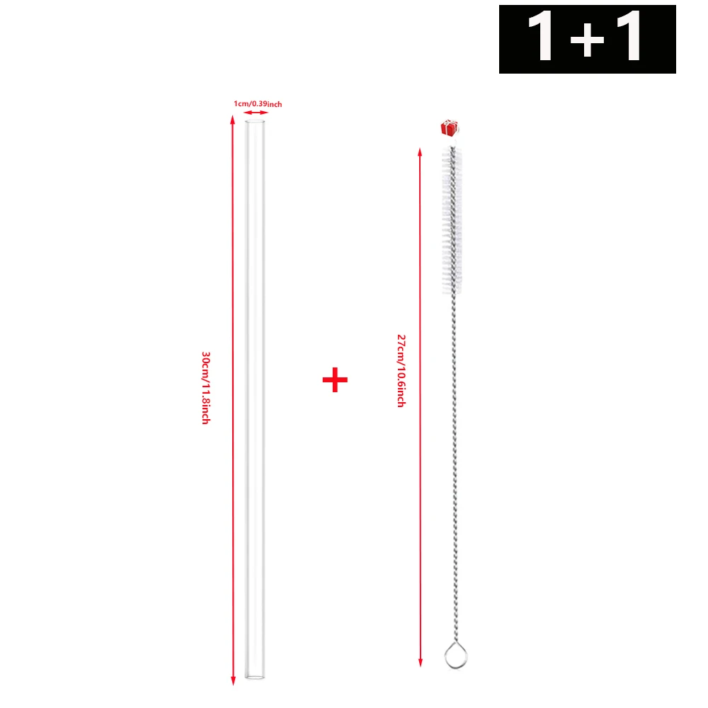 30cm Transparent Reusable Plastic Straws with Cleaning Brush