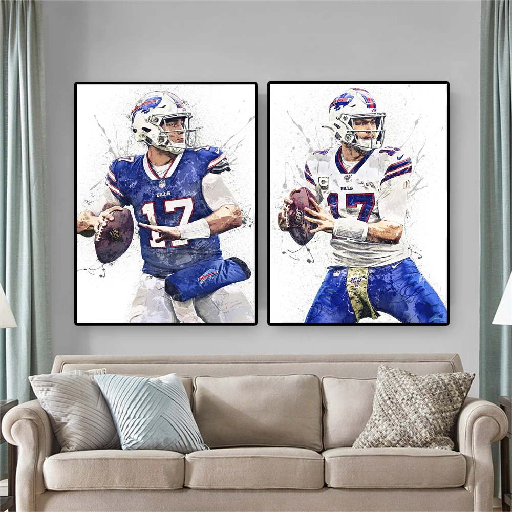 Josh Allen Poster Prints Canvas Wall Art Buffalo Cityteam Football Player Painting Rugby Sports