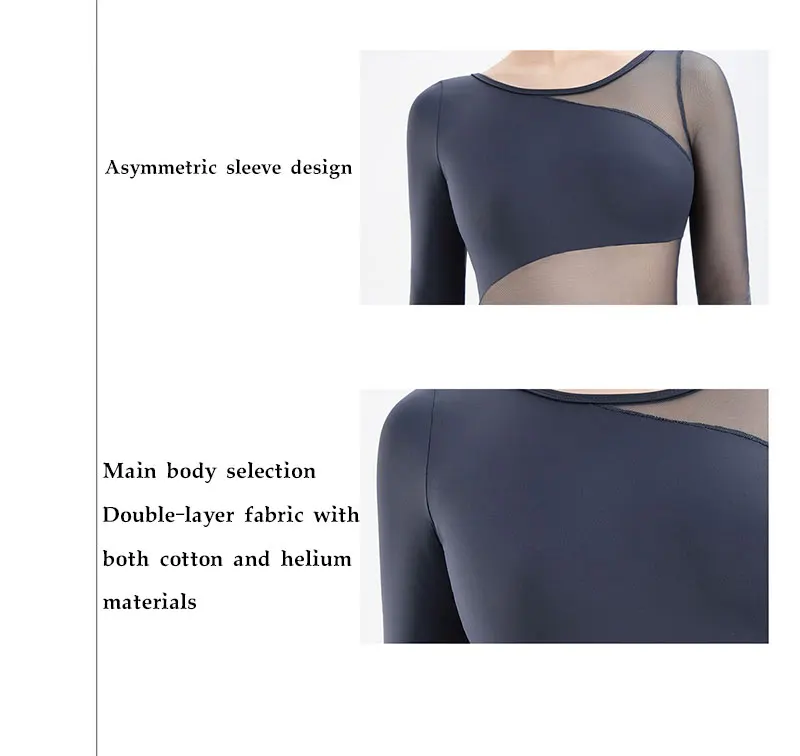 Damen Einschultriges Ballett-Tanzleotard mit Langen Ärmeln und Transparentem Netzstoff für Gymnastik-Wettkämpfe und Fitness-Tanzbekleidung – Detail 7