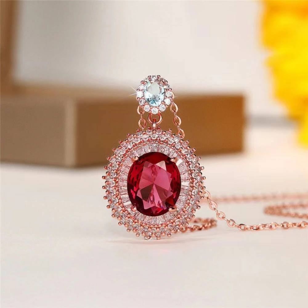 

Women's boutique jewelry ruby necklace, luxurious 925 sterling silver, high-end fashion, colorful precious pendant necklace gift