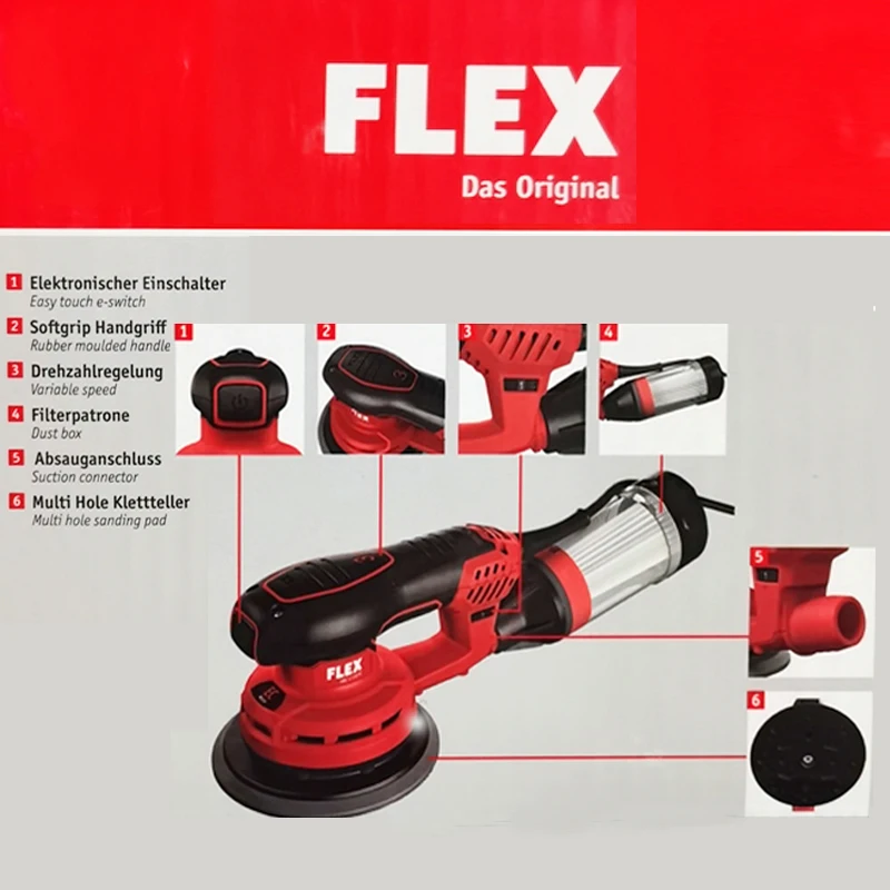 FLEX Electric Sander 6-inch 150mm Automobile Dust-free Dry Mill Putty Paint Atomic-dust Vacuum Spray Sandpaper Machine