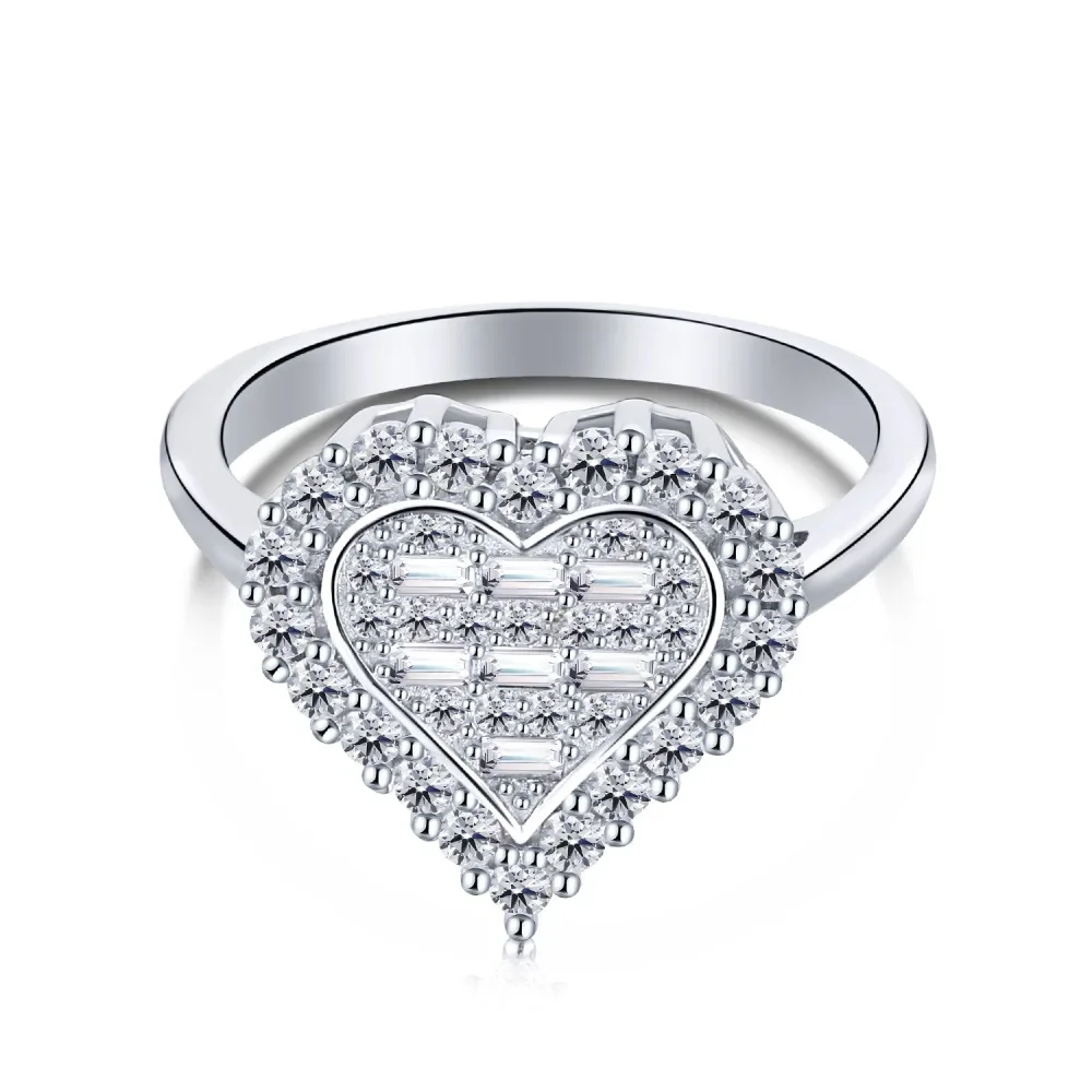 

STL Fashion Diamond Ring Japanese and Korean Trend S925 Pure Silver Ring Exquisite Love Simulation Diamond