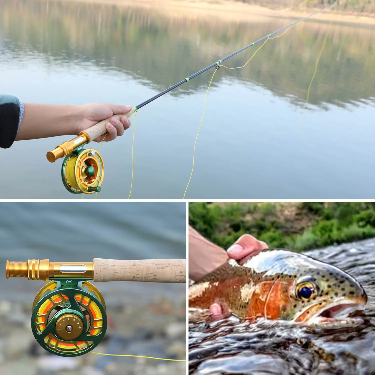 Sougayilang Fly Fishing Rod and Reel Full Kit 5sections Carbon Fly Fishing Rod and 5/6 Reel Perch Fly Fishing Suitable for Pesca 6