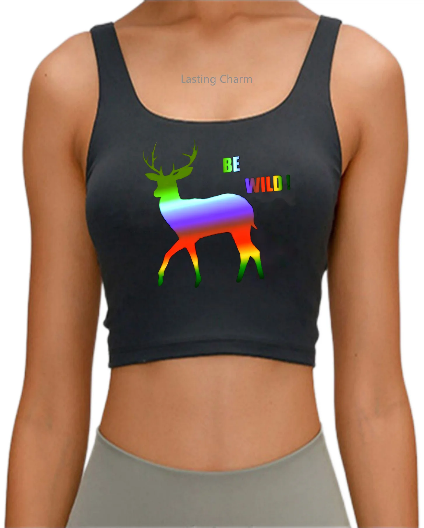 

Lasting Charm Animal wild colorful deer print crop top Fashion sports top